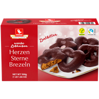 Weiss Lebkuchen Herzen Sterne Brezeln Zartbitter vegan 500g